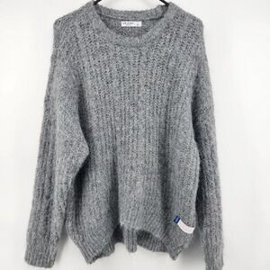 Arizona Jean Co Womens Large Grey Fuzzy Knit Crew Neck Pullover Sweater